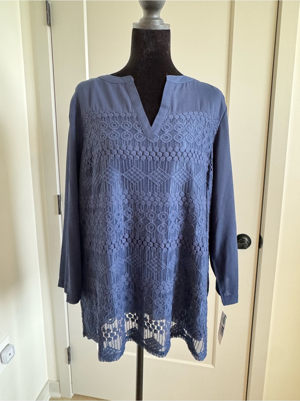 new directions Blue Lace V-Neck Tunic